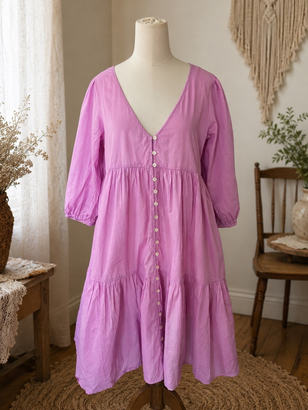 J.Crew Beachwear 100% Cotton Lilac Button Front Babydoll Miniโ Dress Cottagecore